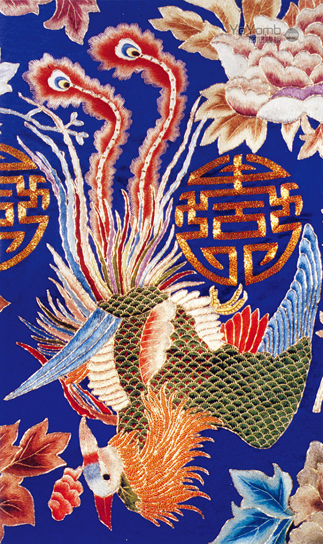 中国传统元素刺绣凤凰牡丹