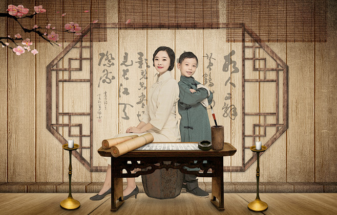 邓超孙俪全家福同款-工笔画古装全家福#儿.