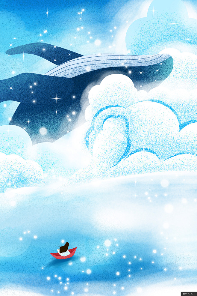 清新治愈系鲸鱼海底世界梦幻唯美梦幻遐想品质生活插画绘画