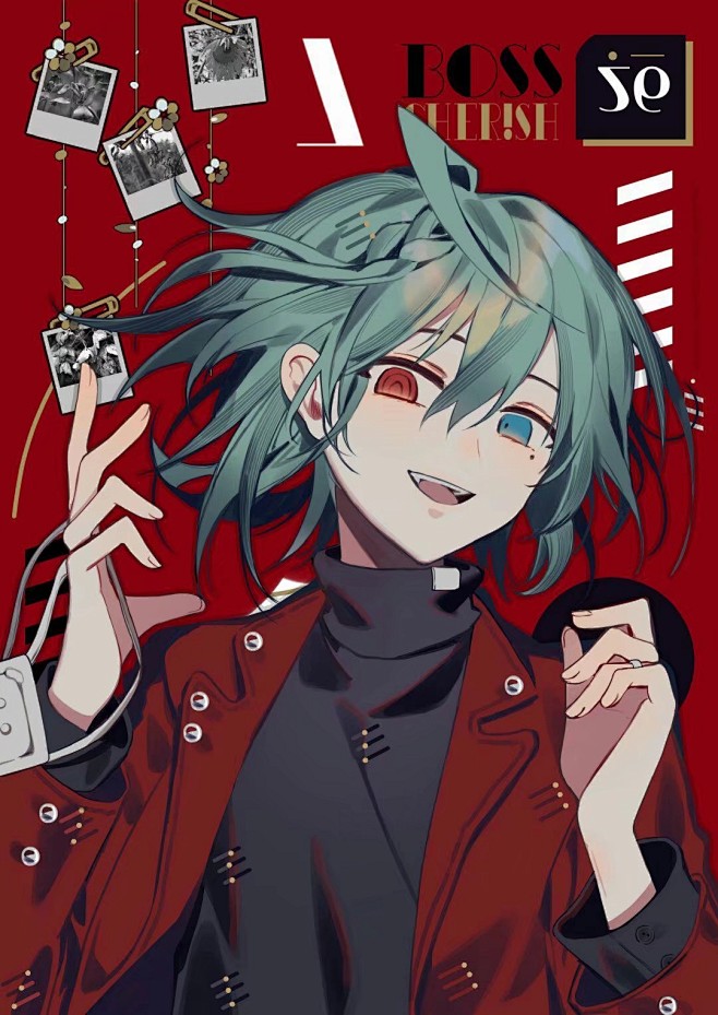 二次元动漫美少年异色瞳绿发壁纸