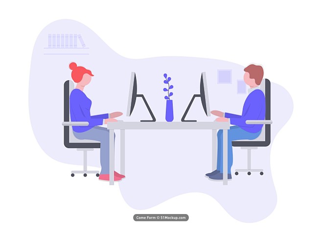 扁平化风格协同工作场景矢量元素co-