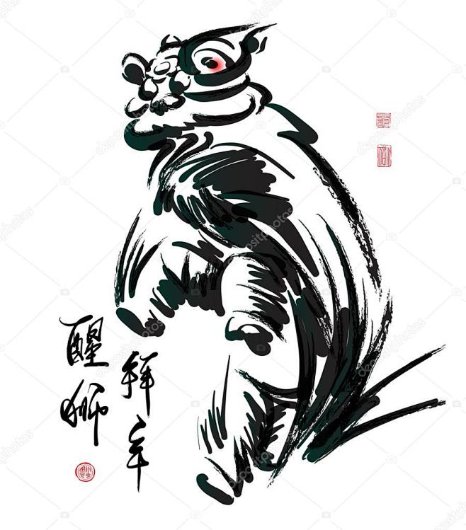 水墨中国狮子舞蹈翻译的中文文本狮子的意识