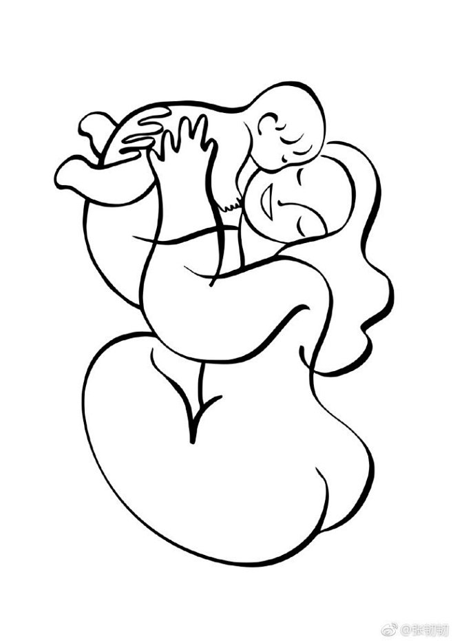 母亲节快乐插图极简线条画