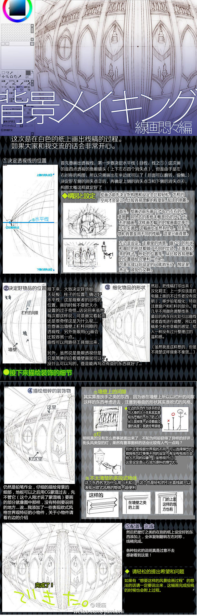 鱼眼透视线稿的绘画过程 美术教室