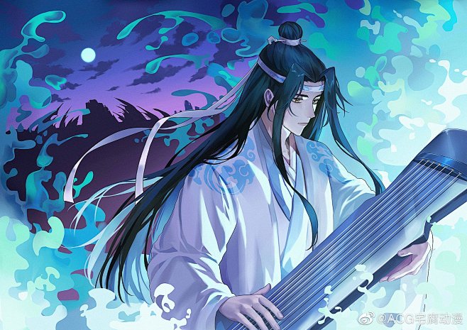 78魔道祖师蓝湛蓝忘机古风美男手绘小说同人插画tv动画