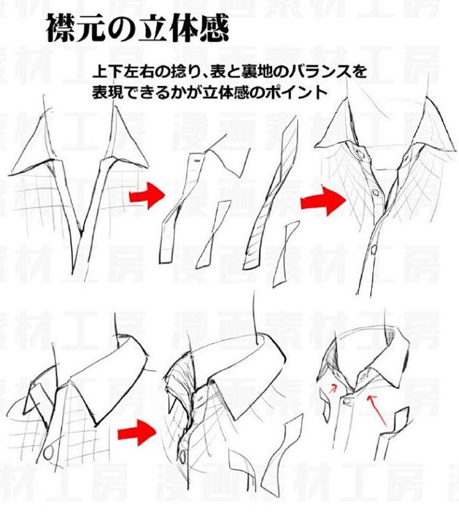 绘画教程衬衣和衣领画法