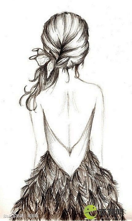 背影女孩素描彩绘