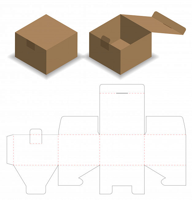 翻盖产品包装盒刀版展开图模板矢量图素材