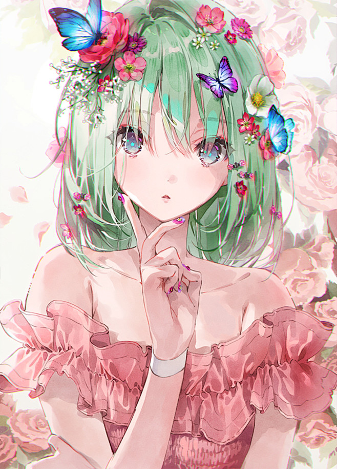 anime921x1280portraitdisplayanimegirlsgreenhairlooking