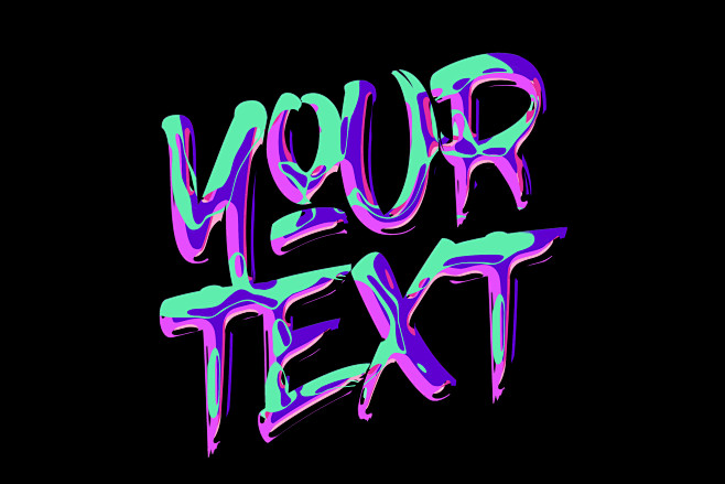 国外艺术字效金属彩色霓虹灯气球水滴油漆特殊字标志ps样机效果图