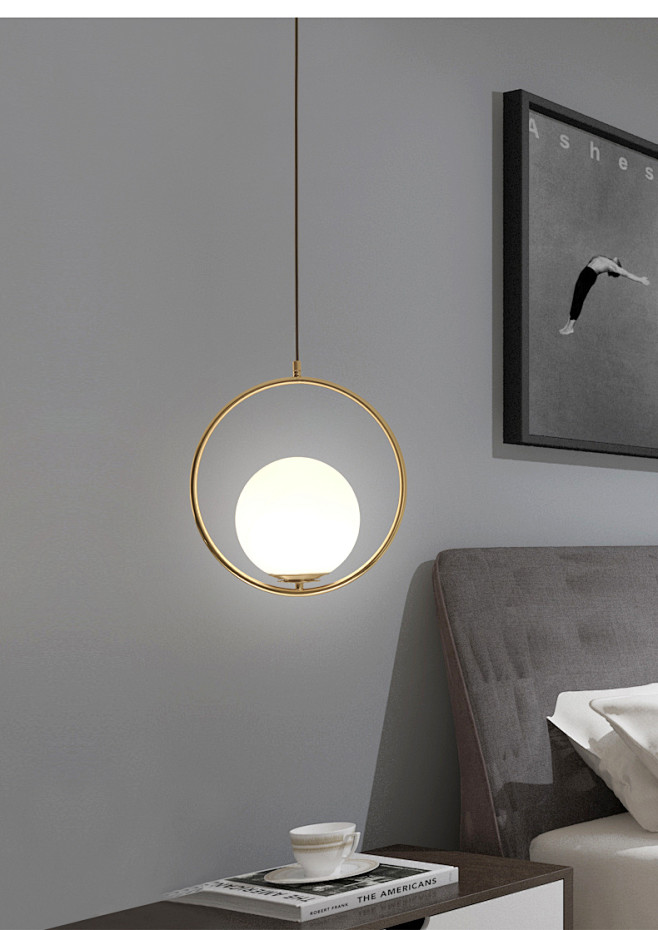 北欧床头吊灯创意艺术卧室后现代简约餐桌玻璃球餐厅吧台圆形灯饰-t