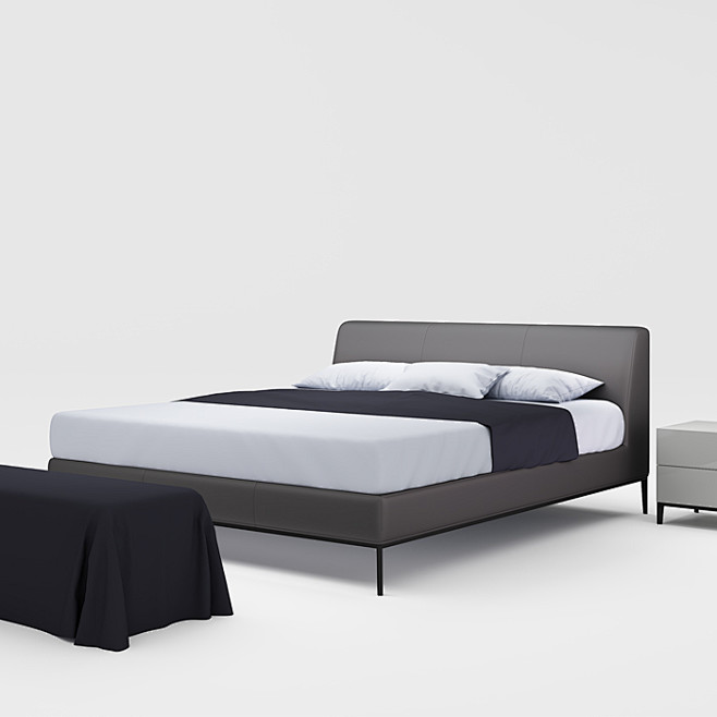 北欧皮床深灰色极简真皮床意大利双人床2米大床主卧现代简约软床淘宝