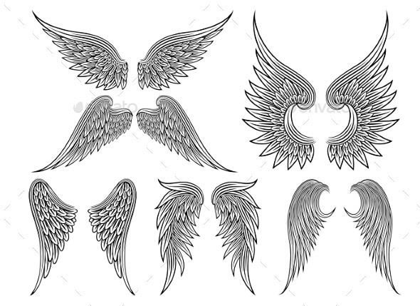 纹章的翅膀或天使纹身矢量heraldic wings or angel   tattoos