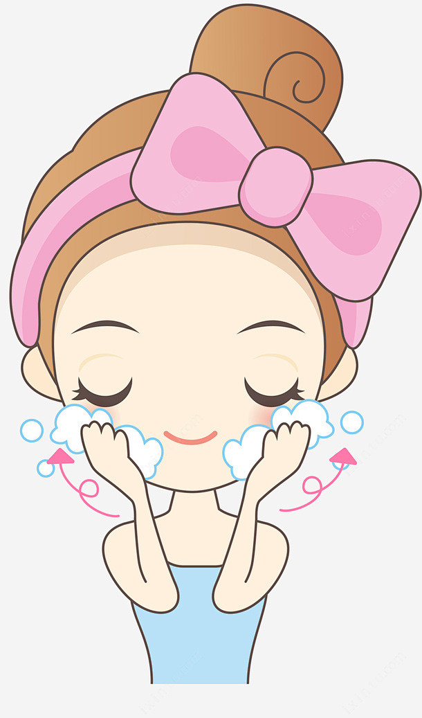 卡通洗脸女孩高清素材卡通女孩可爱女孩女生美丽女生美容蝴蝶结装饰