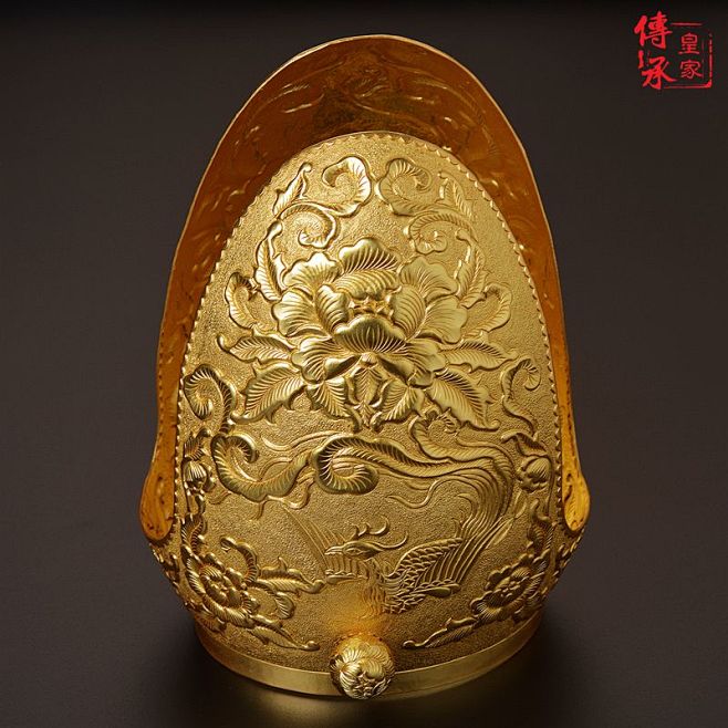 宋代风格山口冠纯手工錾刻高浮雕凤追牡丹原创花纹淘宝网