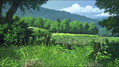 June‘Yang采集到治愈系 场景 自然 插画 日本动漫风格