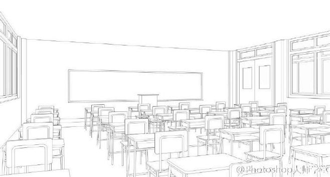 绘画学习多角度教室设计绘制素材透视练习8