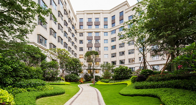 廣州泰康之家粵園典雅自然生態園路鋪裝植物組團堆坡地形景觀設計sed