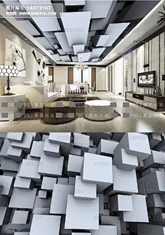 3D立体正方形现代吊顶设计