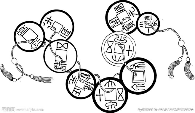 铜钱古代货币线描