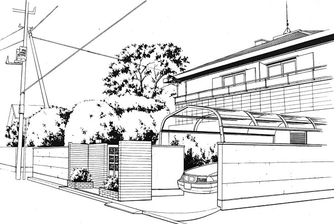 现代建筑场景线稿图片黑白cg二次元漫画背景参考城市街道背景线条