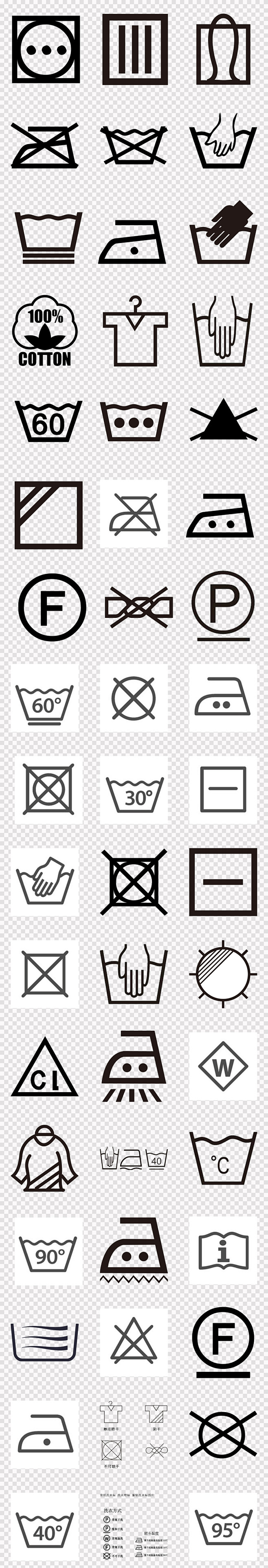 干洗店水洗面料服装衣服洗涤说明图标png素材