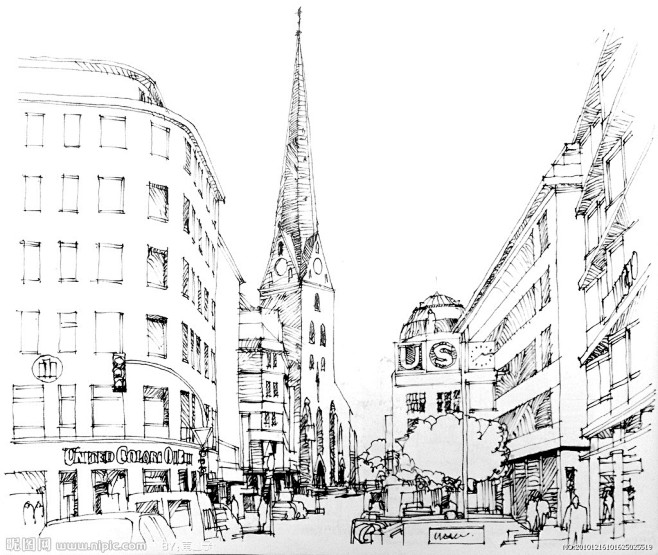 建筑速写街道设计图