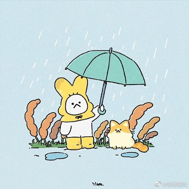 一组超可爱的小兔子日常插画来自插画师kooyam简笔画风格画面简单可爱