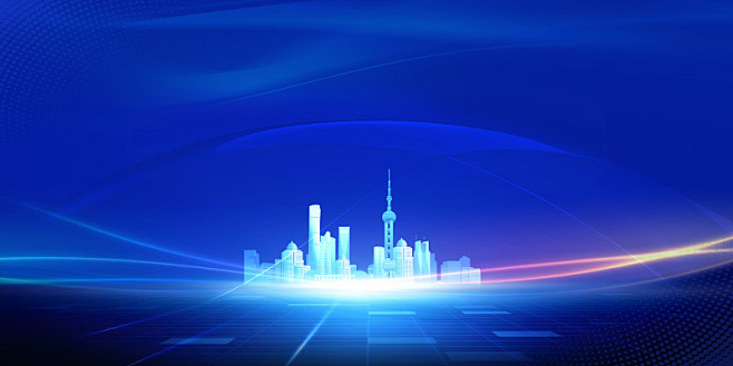 展板背景蓝色商务科技城市剪影线条炫酷大气海报会议展板会议背景