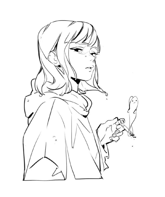 线稿黑白底稿极具魅力的人物线稿by插画师tae402