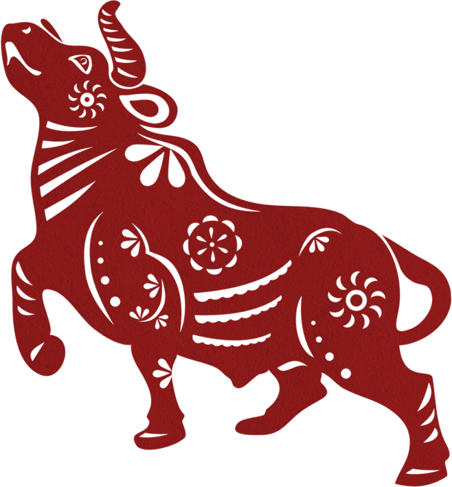 牛年祝福霸气大字牛图腾传统插画设计页稿定设计