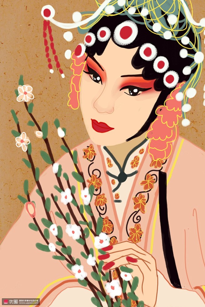 国潮东方文化国潮京剧花旦戏曲人物插画 民.