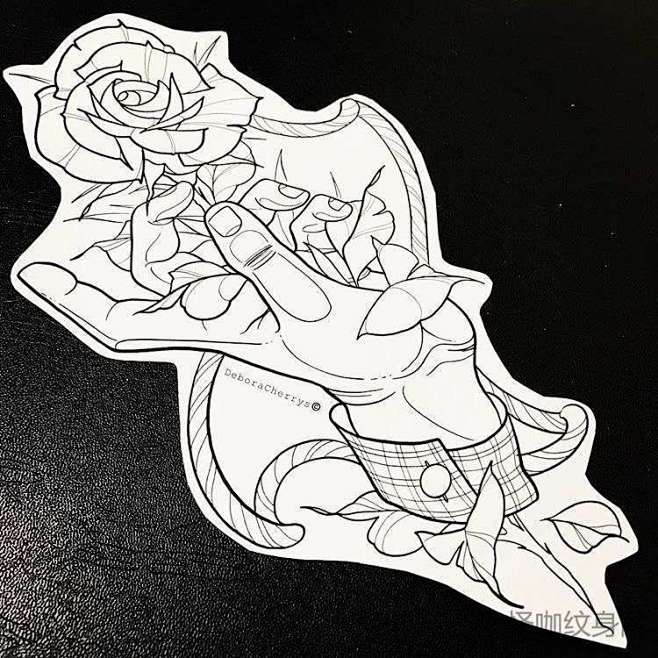 newschool手稿玫瑰手纹身图案