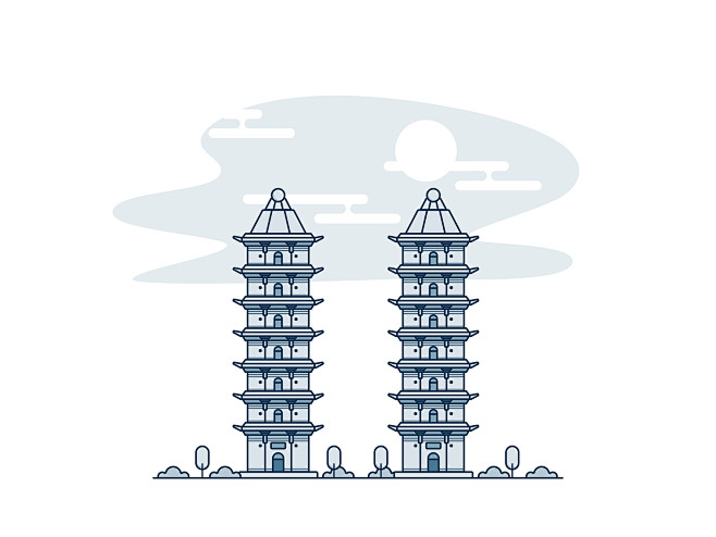 晋祠建筑小插画晋祠建筑小插画