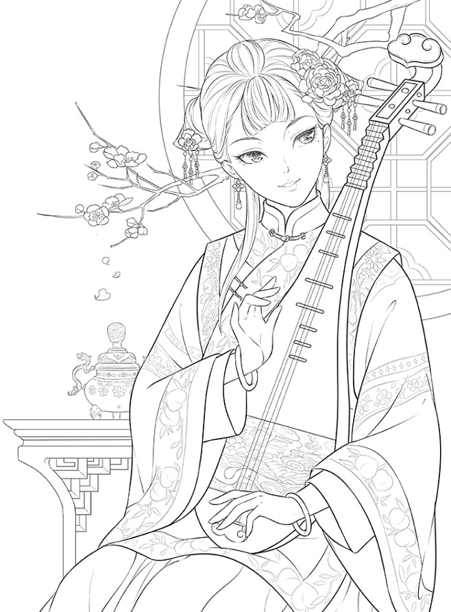 赠视频明信片清宫苑锁朱颜古风涂色线描哒哒猫著手绘彩铅笔涂色书描画