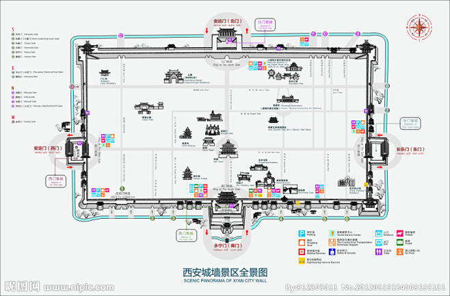 西安城墙景区全景图