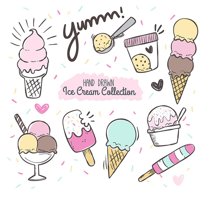 手绘可爱冰淇淋插画图案矢量图形素材
