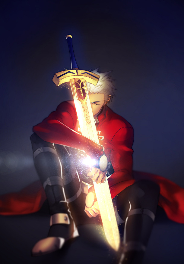 id9477darkskinexcaliburmaleshorthairsoloswordweaponwhitehair