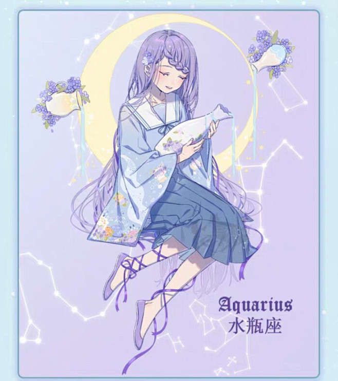 十二星座水彩画少女图片