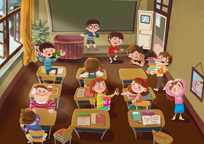 exerciseillustratorofchildren一张命题插画练习课间十分钟