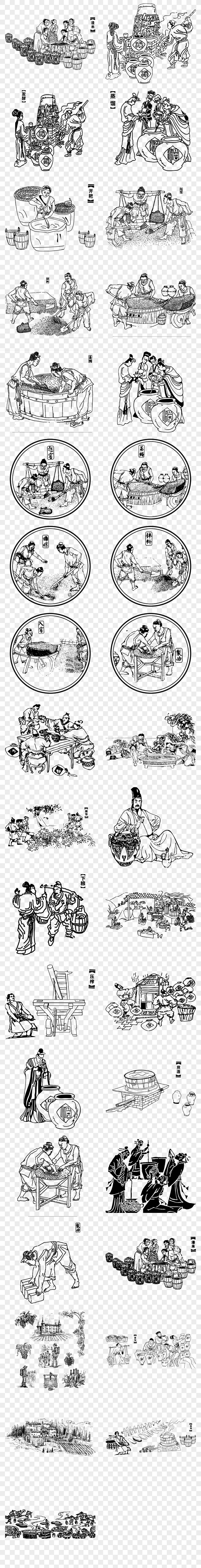 中国古代酿酒古典品酒包装插画png免扣