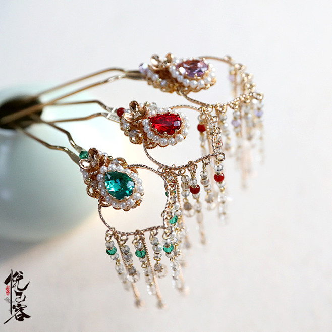 悦己容复古风发饰流苏步摇发簪汉服头饰套装公主宫廷金钗令簪淘宝网