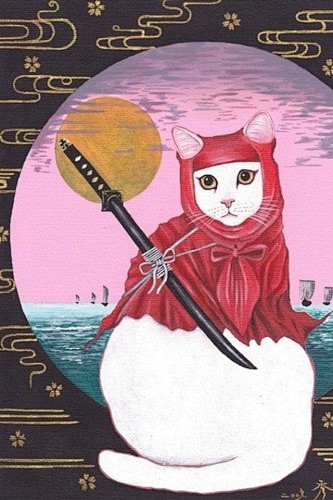 日本和风浮世忍者猫手绘手机壁纸640x960