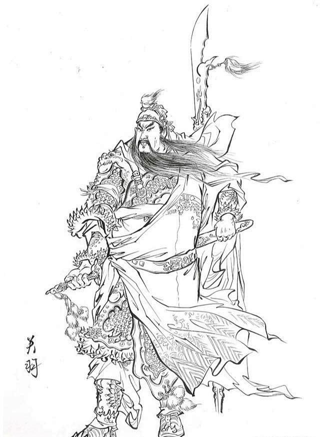 三国人物白描须发根根清晰袍服飘逸少见的精品