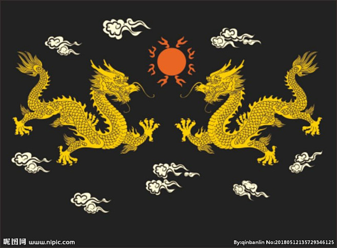 双龙戏珠矢量图硅藻泥图案