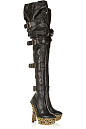 Engraved-heel leather thigh boots by Alexander McQueen