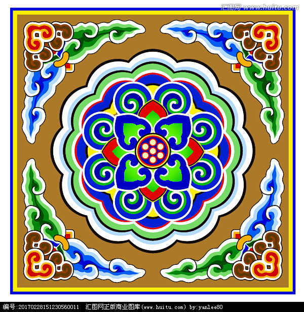 中国传统纹样矢量方形装饰花纹