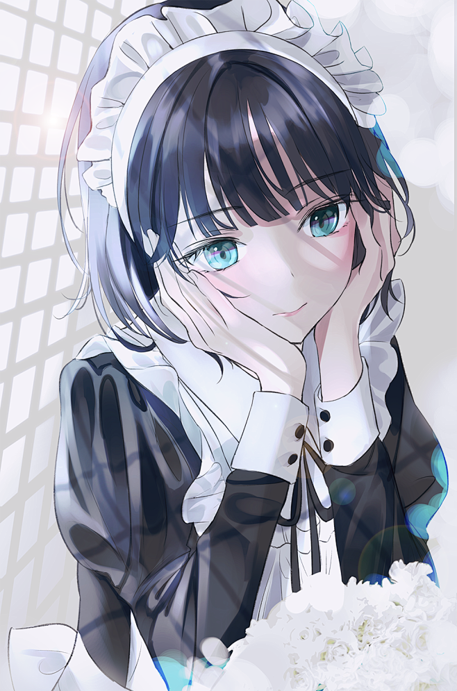 1000x1512动漫动漫女孩数字艺术图稿2d肖像显示垂直女仆绿眼睛黑发