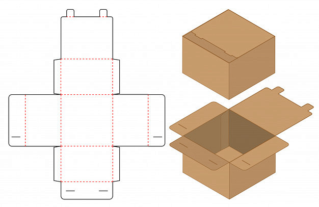 翻蓋產品包裝盒刀版展開圖模板矢量圖素材