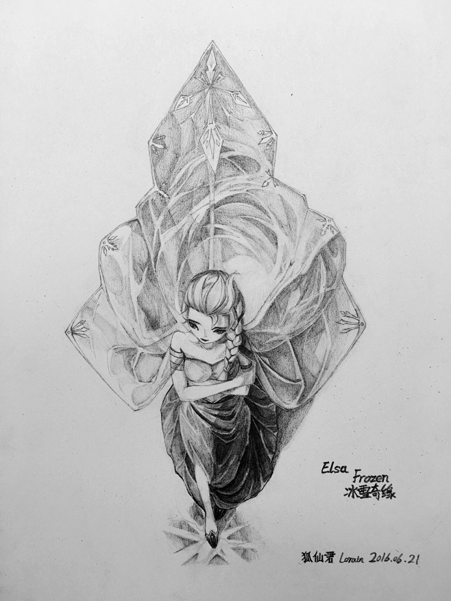 黑白素描手绘插画elsa冰雪奇缘艾莎艾尔莎女王